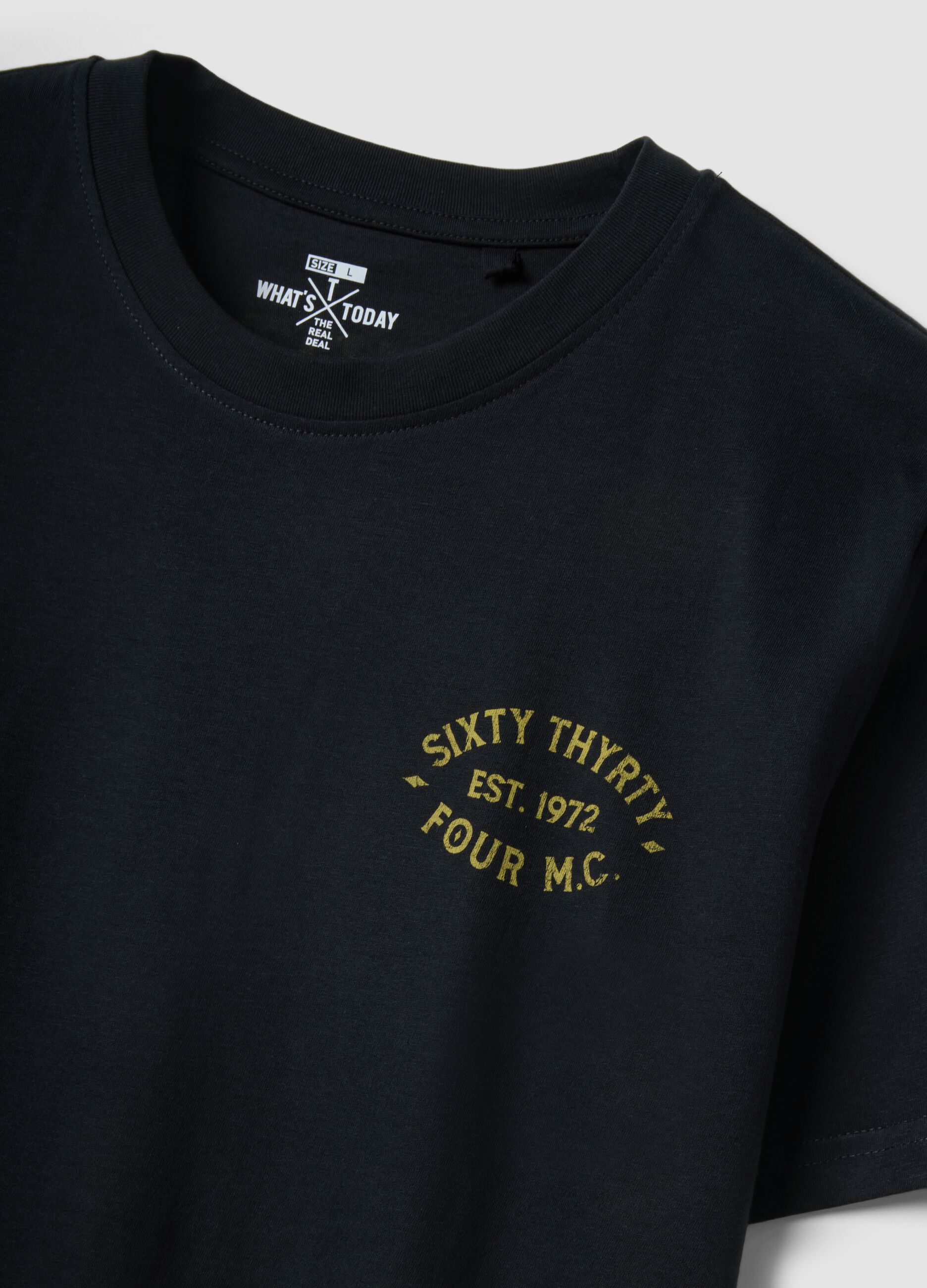 Schwarzes T-Shirt mit Print aus reiner Baumwolle, Regular Fit