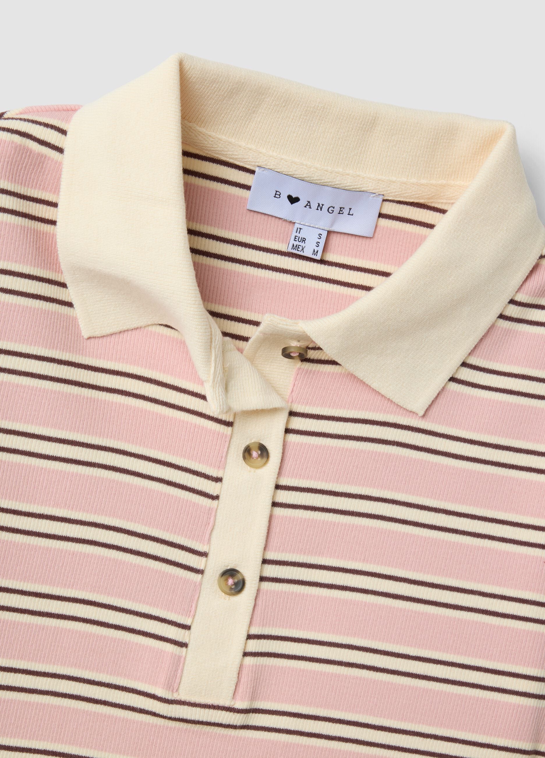 Pink striped stretch-cotton cropped polo shirt, regular fit
