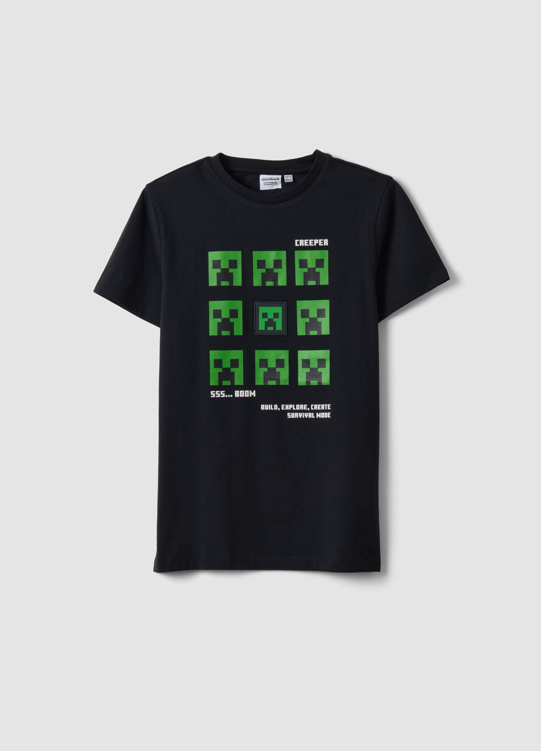 Schwarzes T-Shirt aus reiner Baumwolle mit Minecraft-Print f&uuml;r Jungen