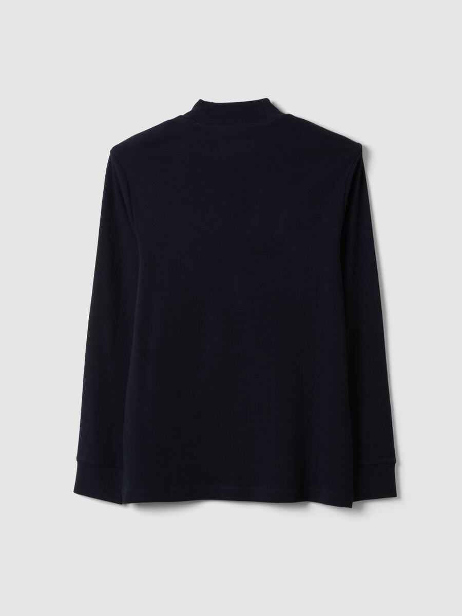 T-shirt blu in puro cotone con collo rialzato strutturato_2