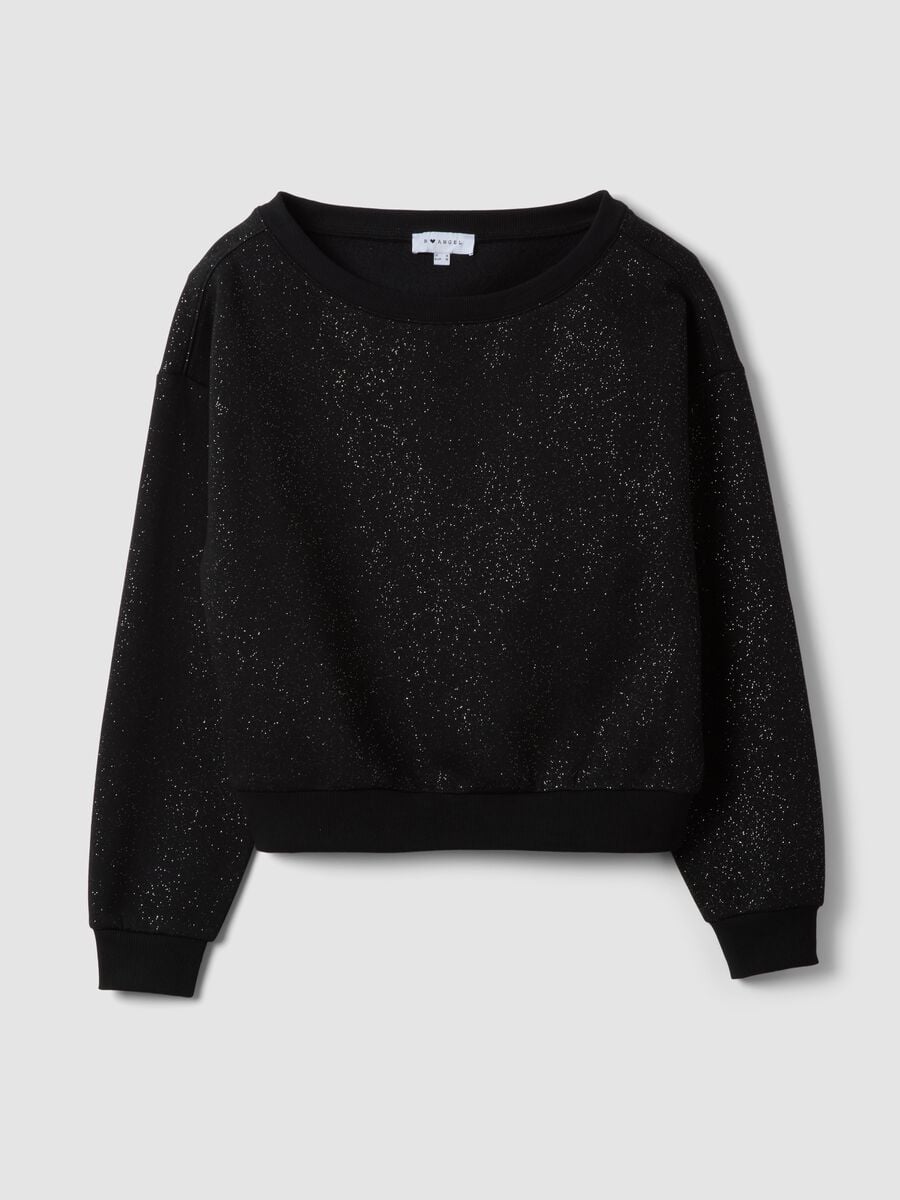 Black cotton-blend sweatshirt with bateau neckline and glitter_4