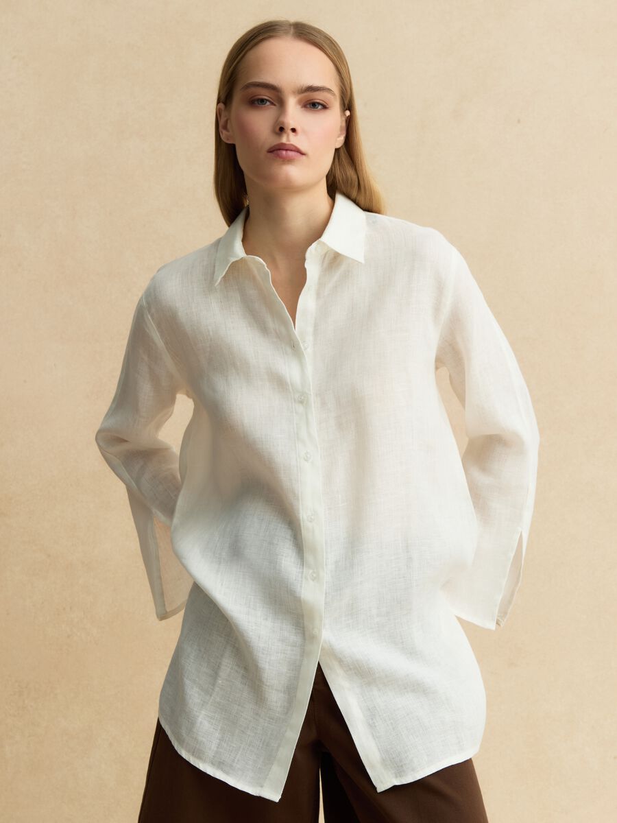 Camisa blanca de lino puro con corte oversize_1