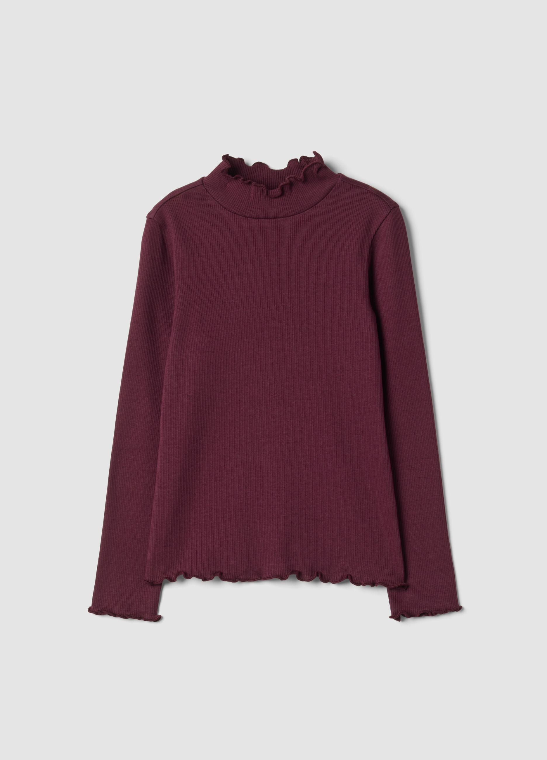 Violettes T-Shirt aus elastischer Bio-Baumwolle mit Stehkragen