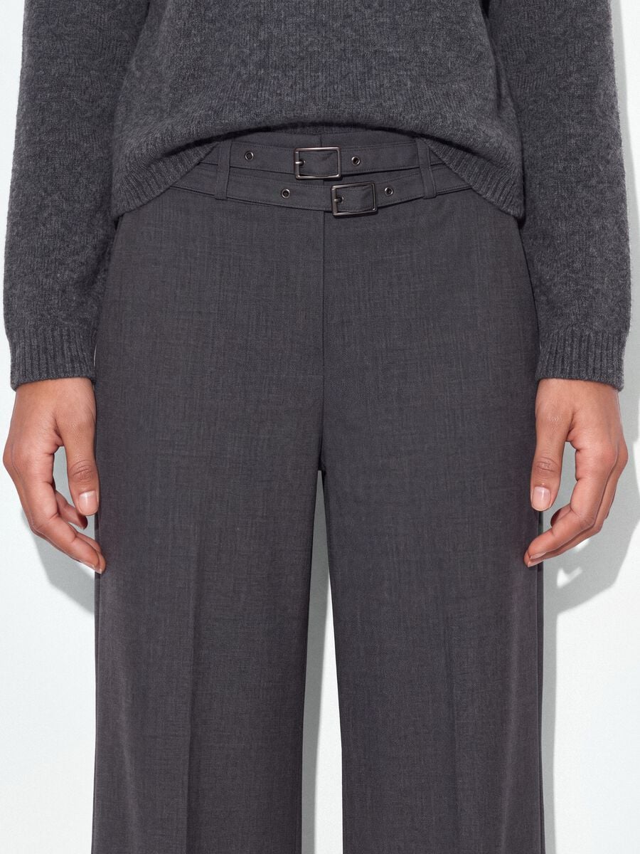 Grey formal stretch-viscose trousers with belt_3