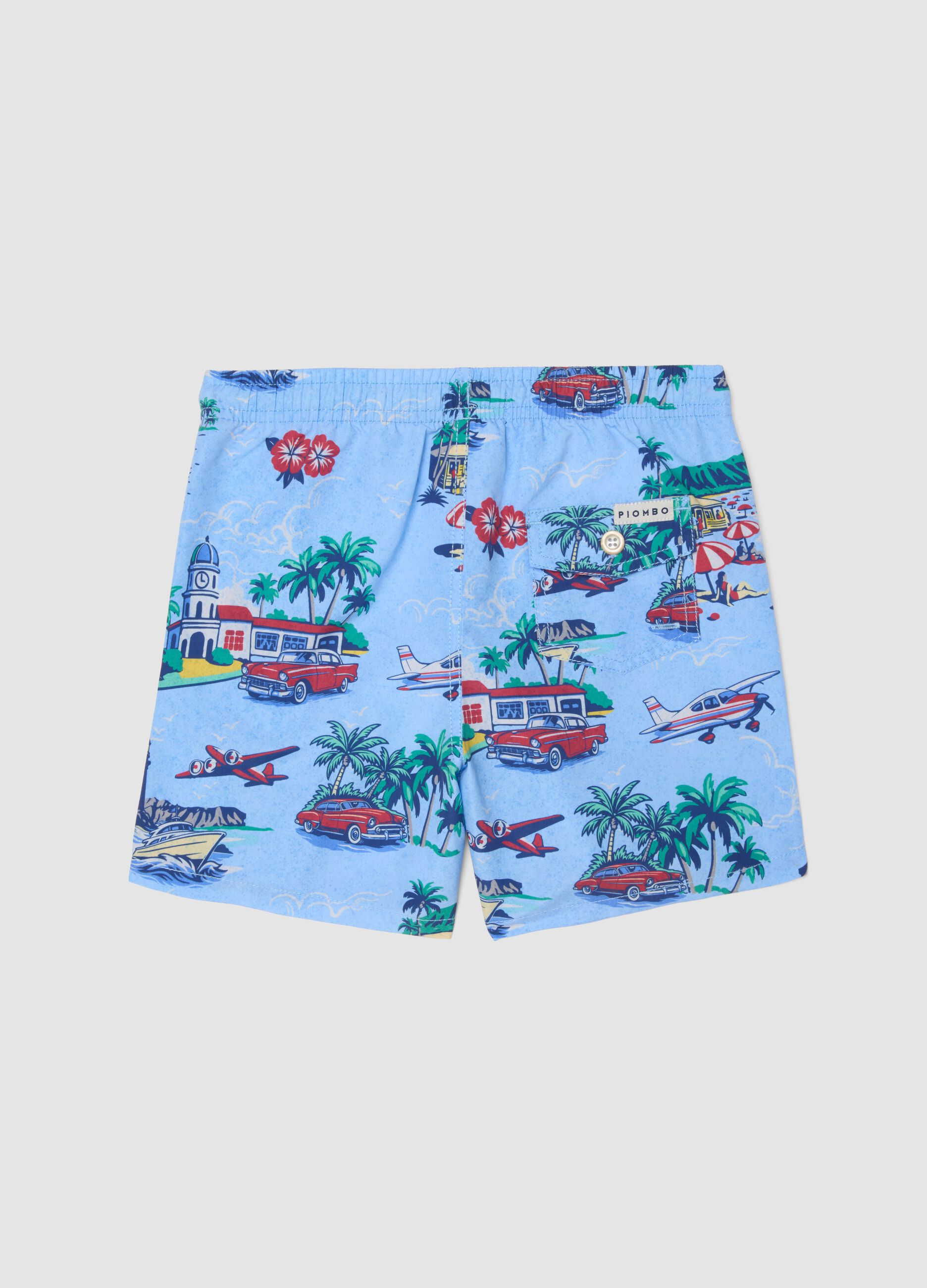 Blue tropical-print swim shorts