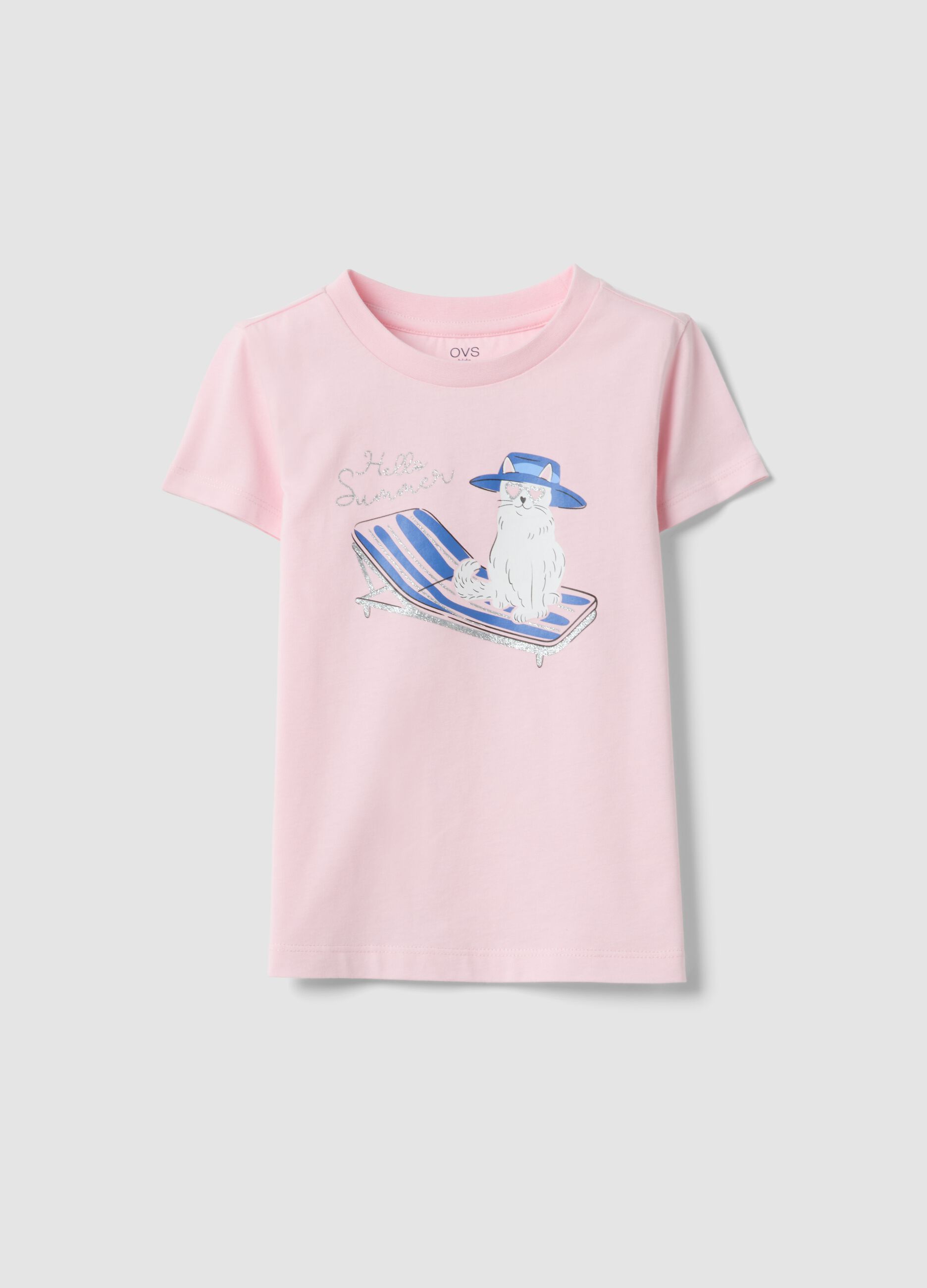 Rosa T-Shirt aus reiner Bio-Baumwolle f&uuml;r M&auml;dchen mit Print und Glitzer
