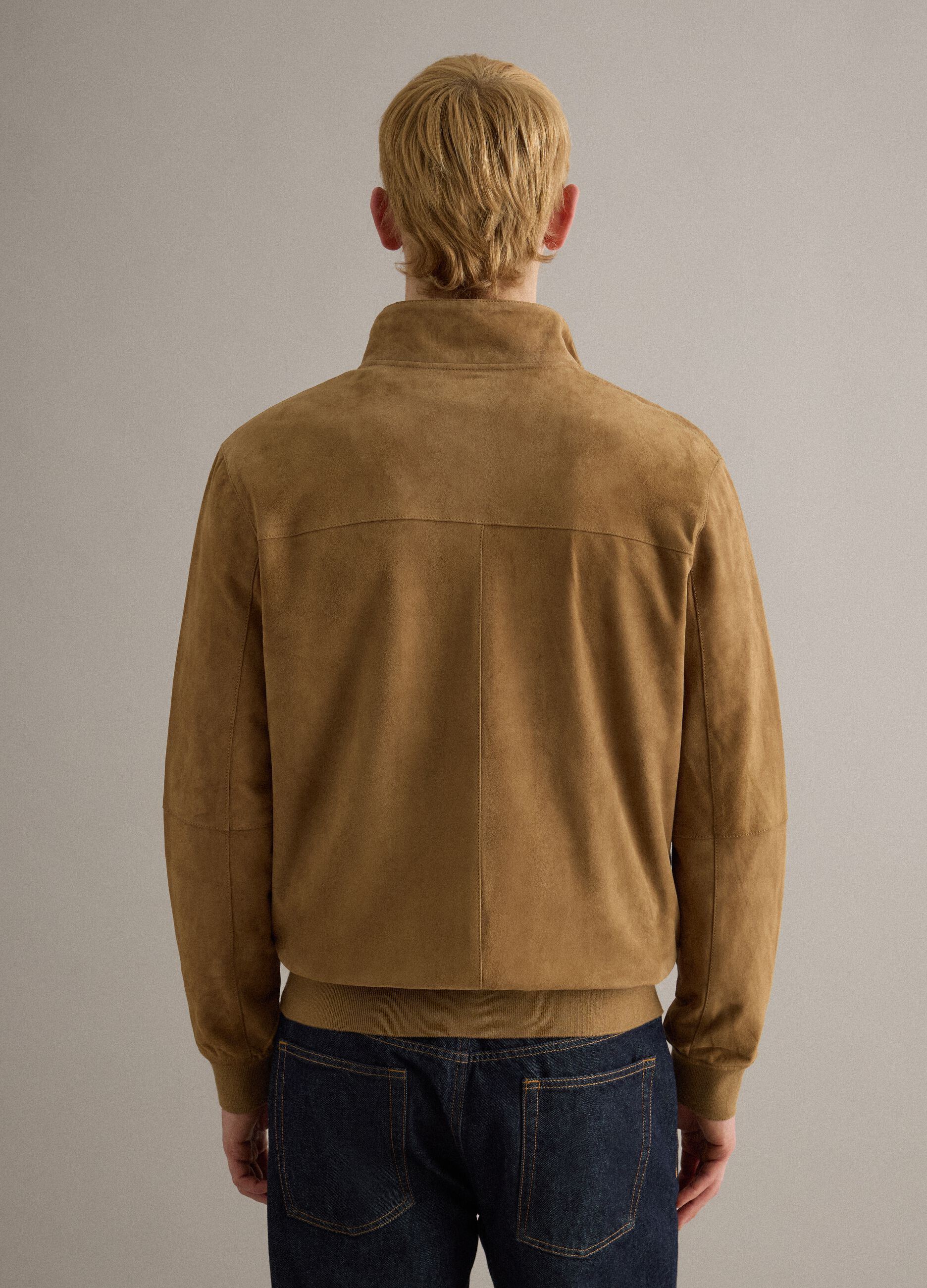 Casaco de pele verdadeira bege ajuste regular com zip