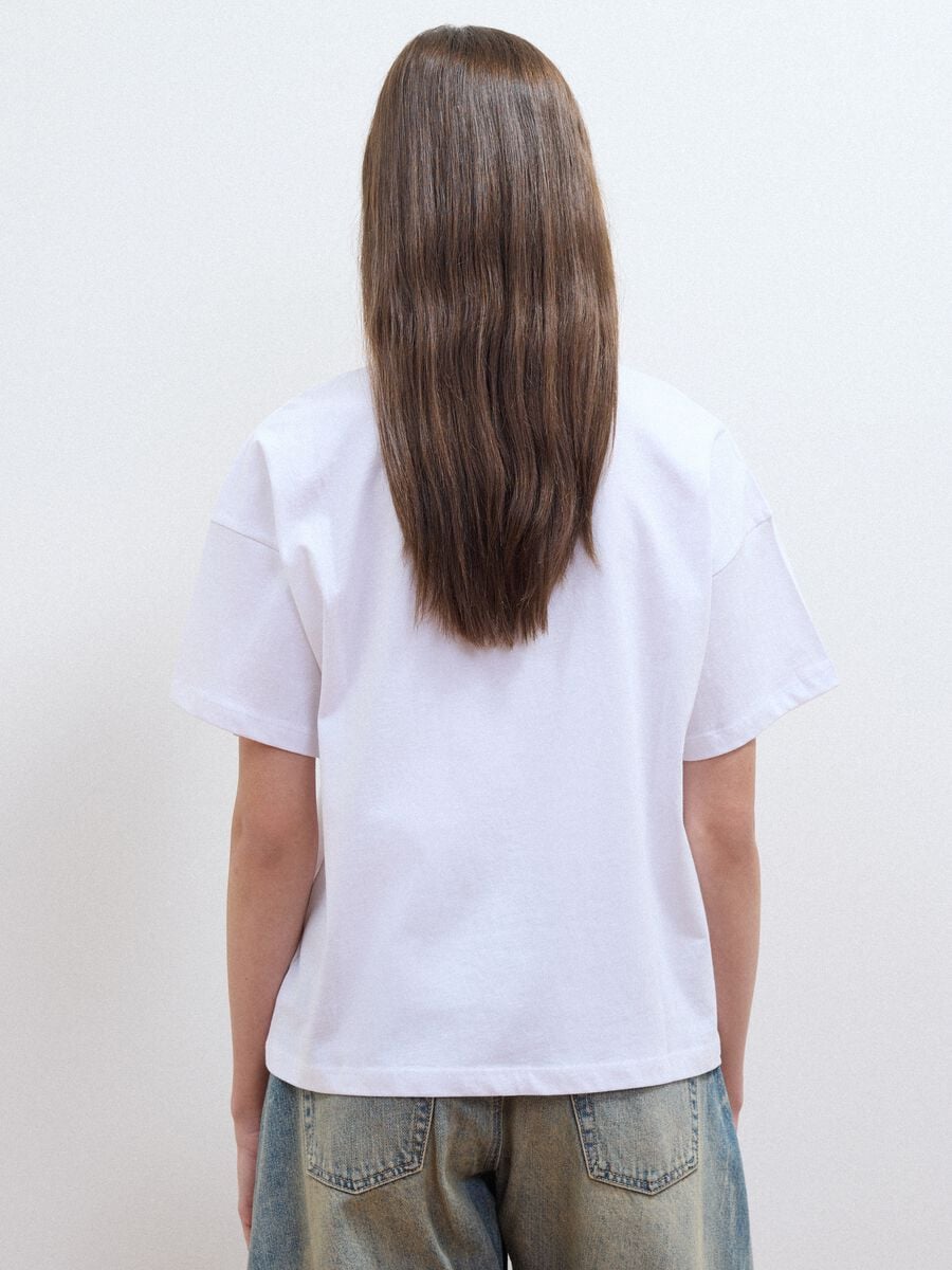 White pure cotton T-shirt with floral print, regular fit_3