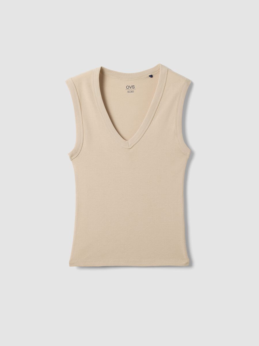 Tanktop aus beige reiner Baumwolle, regul&auml;re Passform, V-Ausschnitt_4