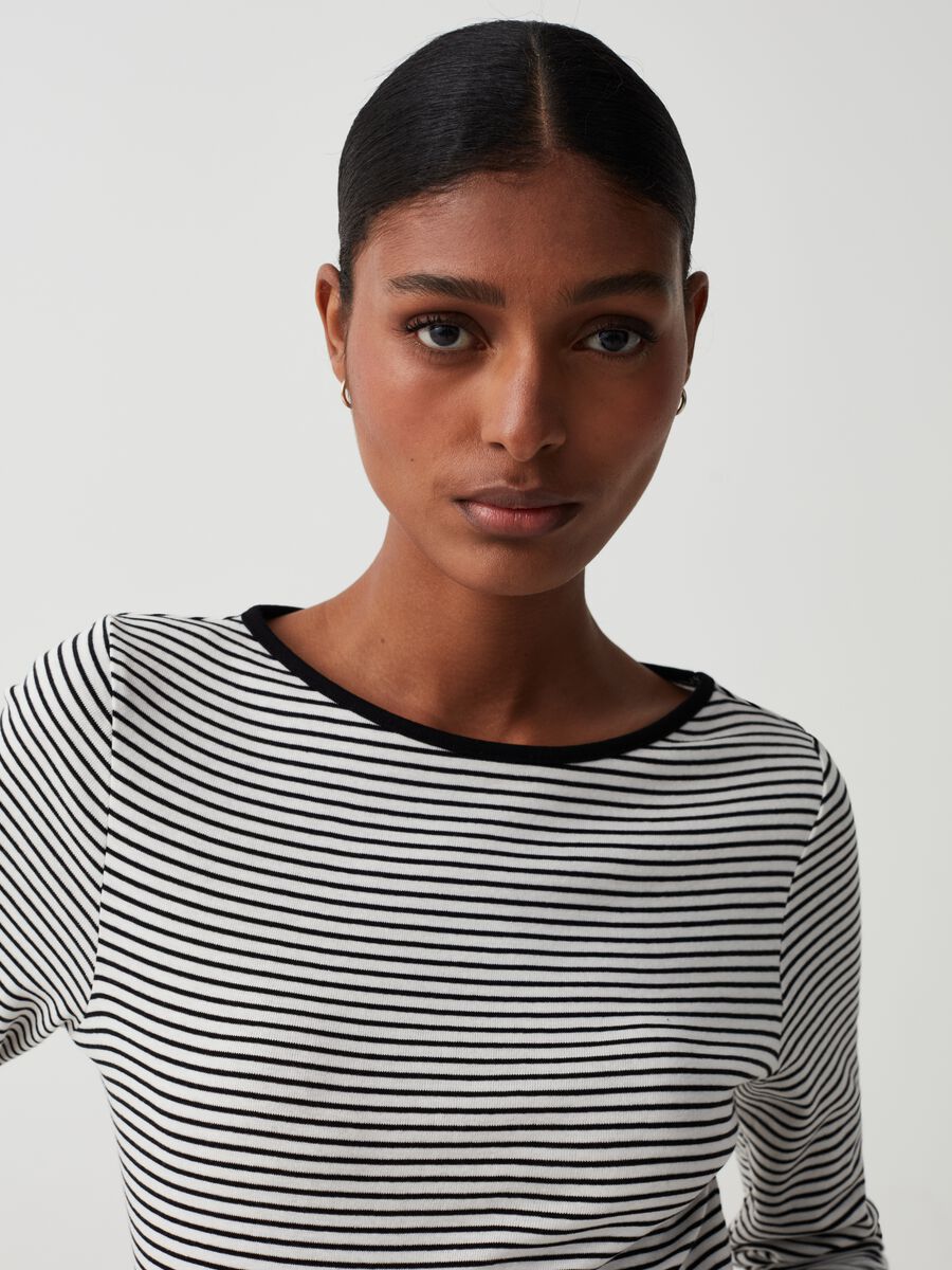 Slim striped T-shirt with boat neck_0