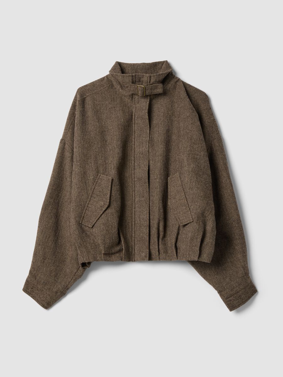 Giacca marrone regular con zip e fantasia spigata_4