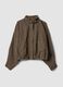 Giacca marrone regular con zip e fantasia spigata_4