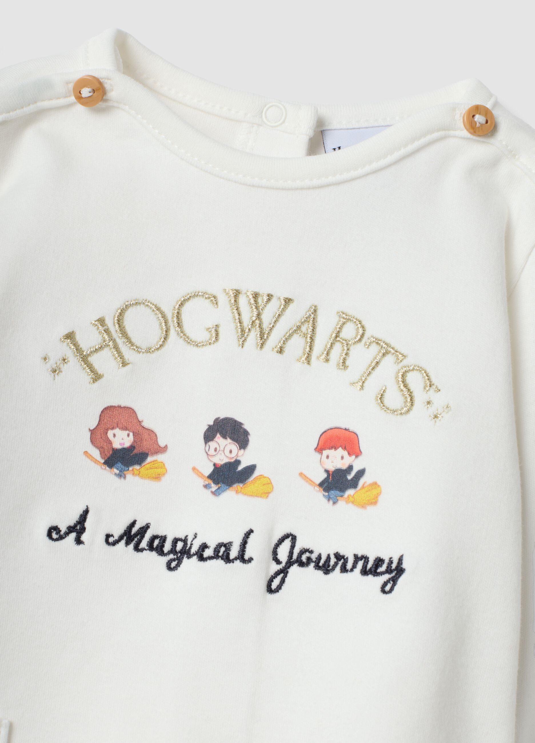 Wei&szlig;es Baby-Shirt aus reiner Bio-Baumwolle mit Harry-Potter-Stickerei