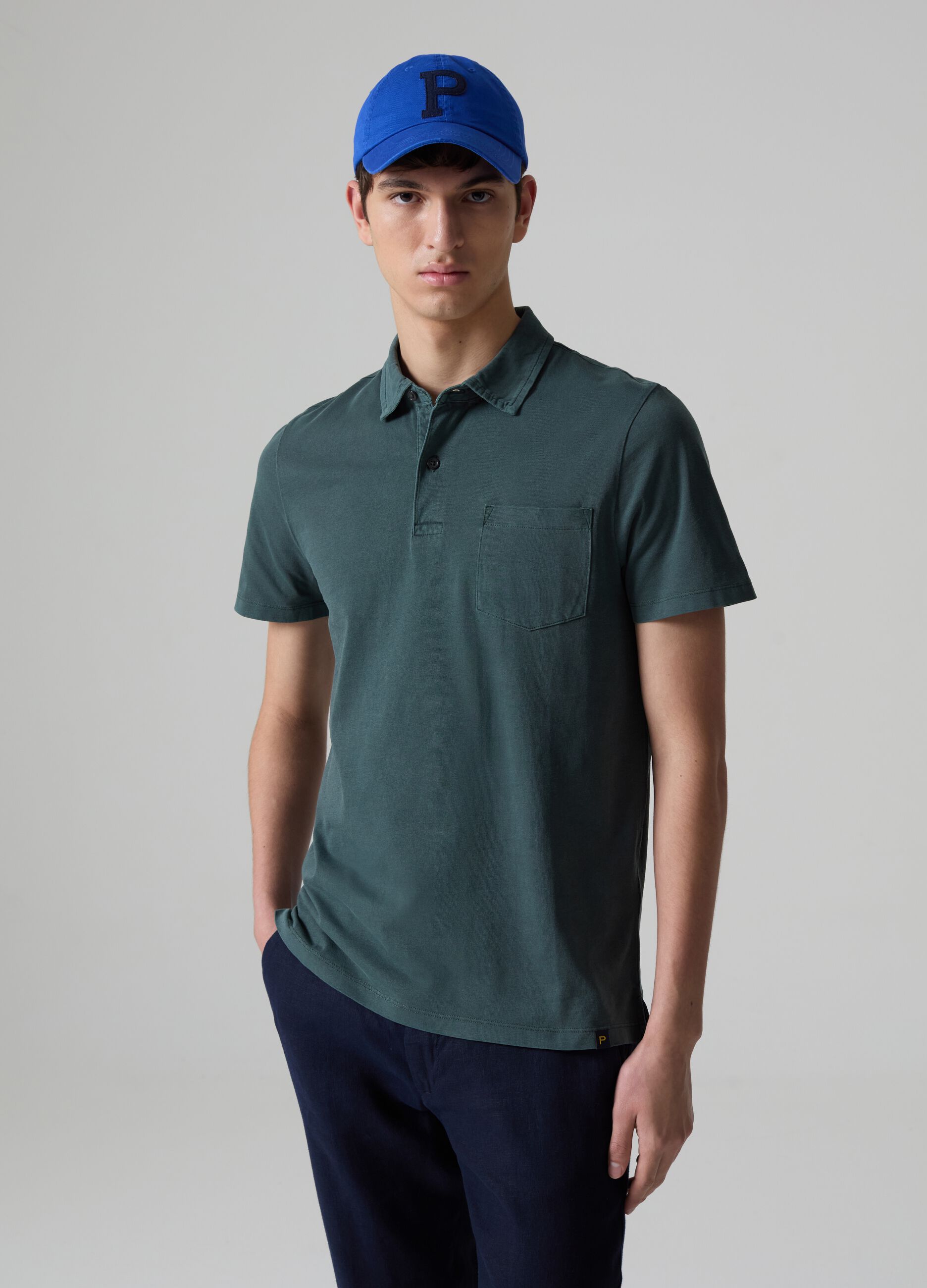 Jersey polo shirt with pocket