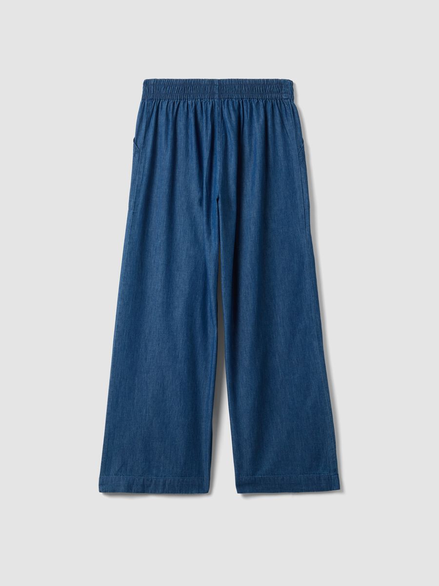 Weit geschnittene M&auml;dchenhose aus reinem blauen Baumwoll-Denim_4