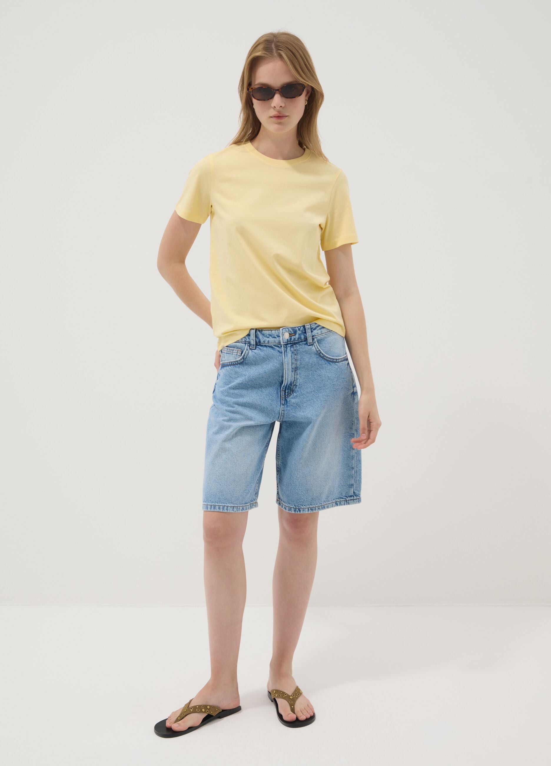 Yellow organic cotton short-sleeve T-shirt