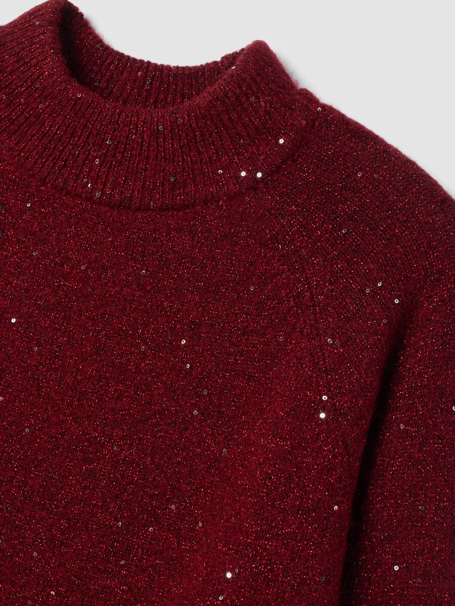 Red stretch top with high neck and sequins_1