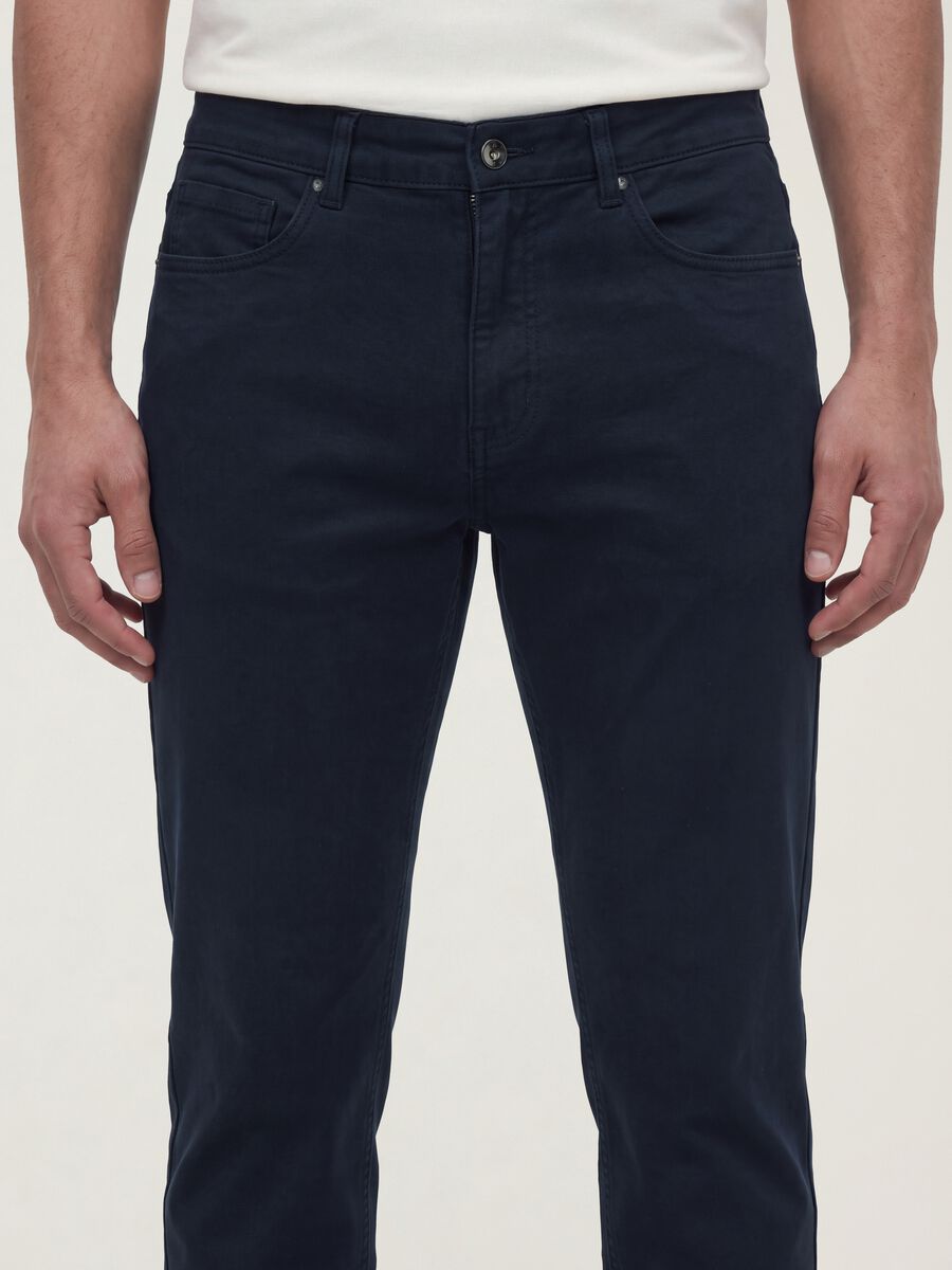 Blue slim-fit stretch cotton twill trousers_2