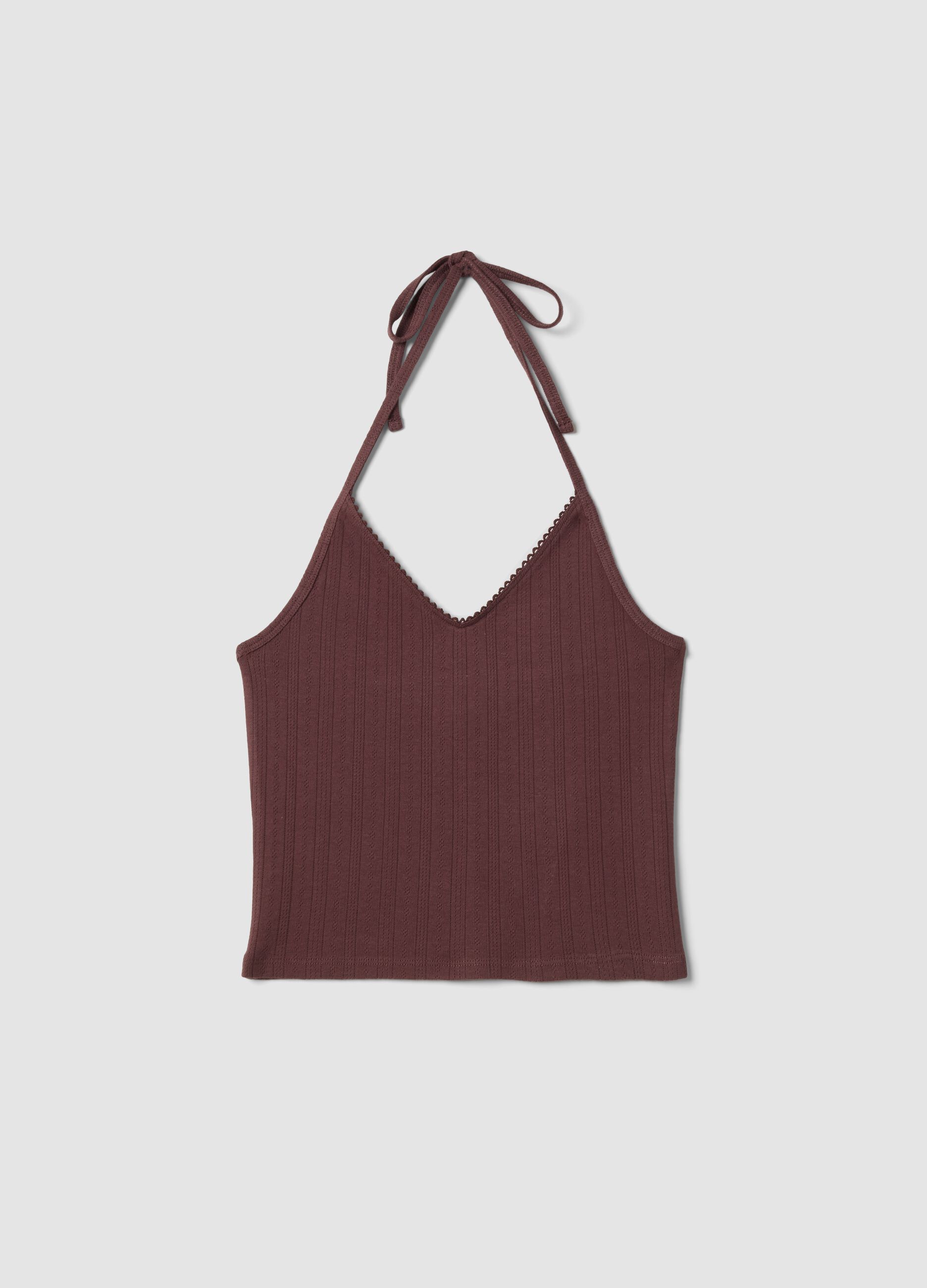 Short brown pure cotton tank top