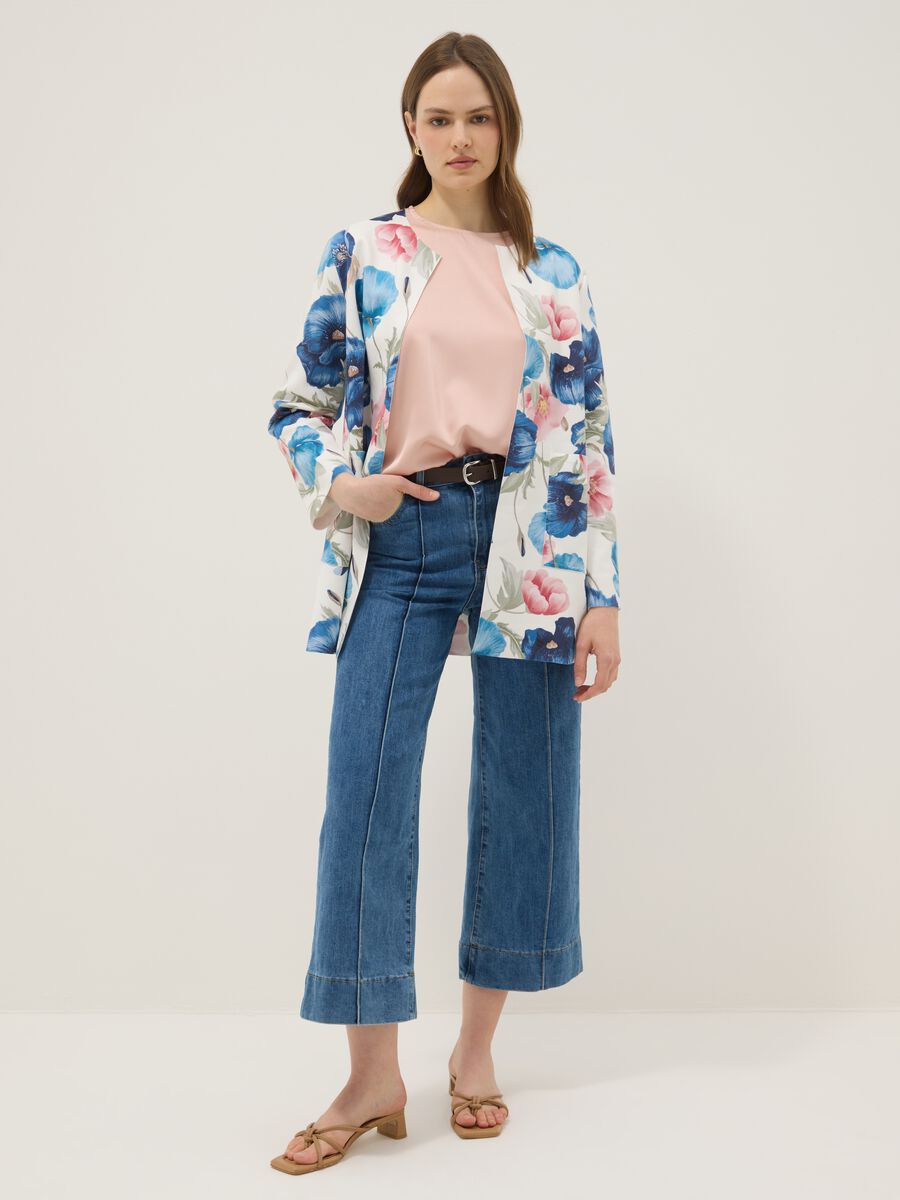 Multicolour collarless floral blazer, regular fit_1