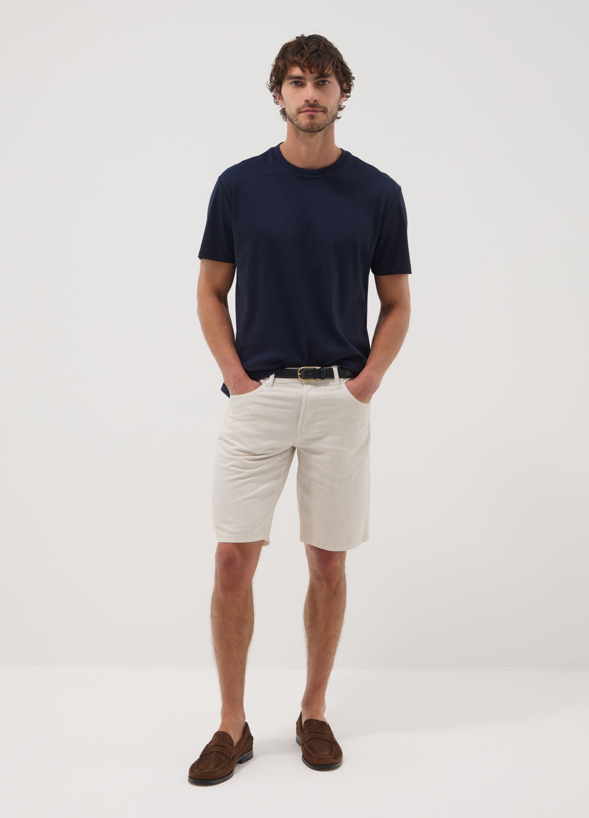 Blue pure cotton short-sleeve T-shirt