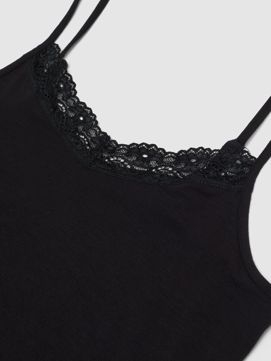 Slim fit black stretchy viscose camisole with lace_5