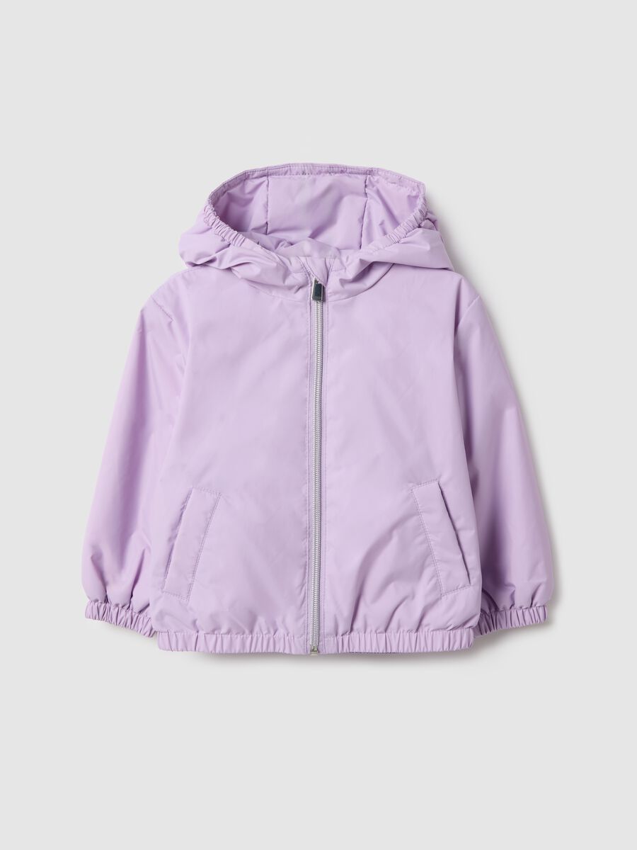 Purple regular fit jacket with hood for baby girl_0