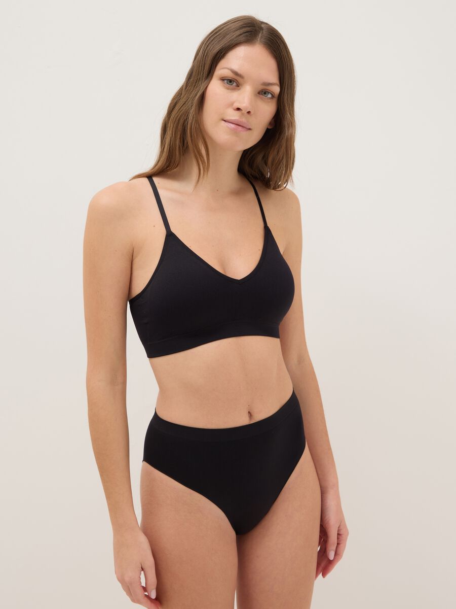 High-waisted briefs in black stretch fabric_0