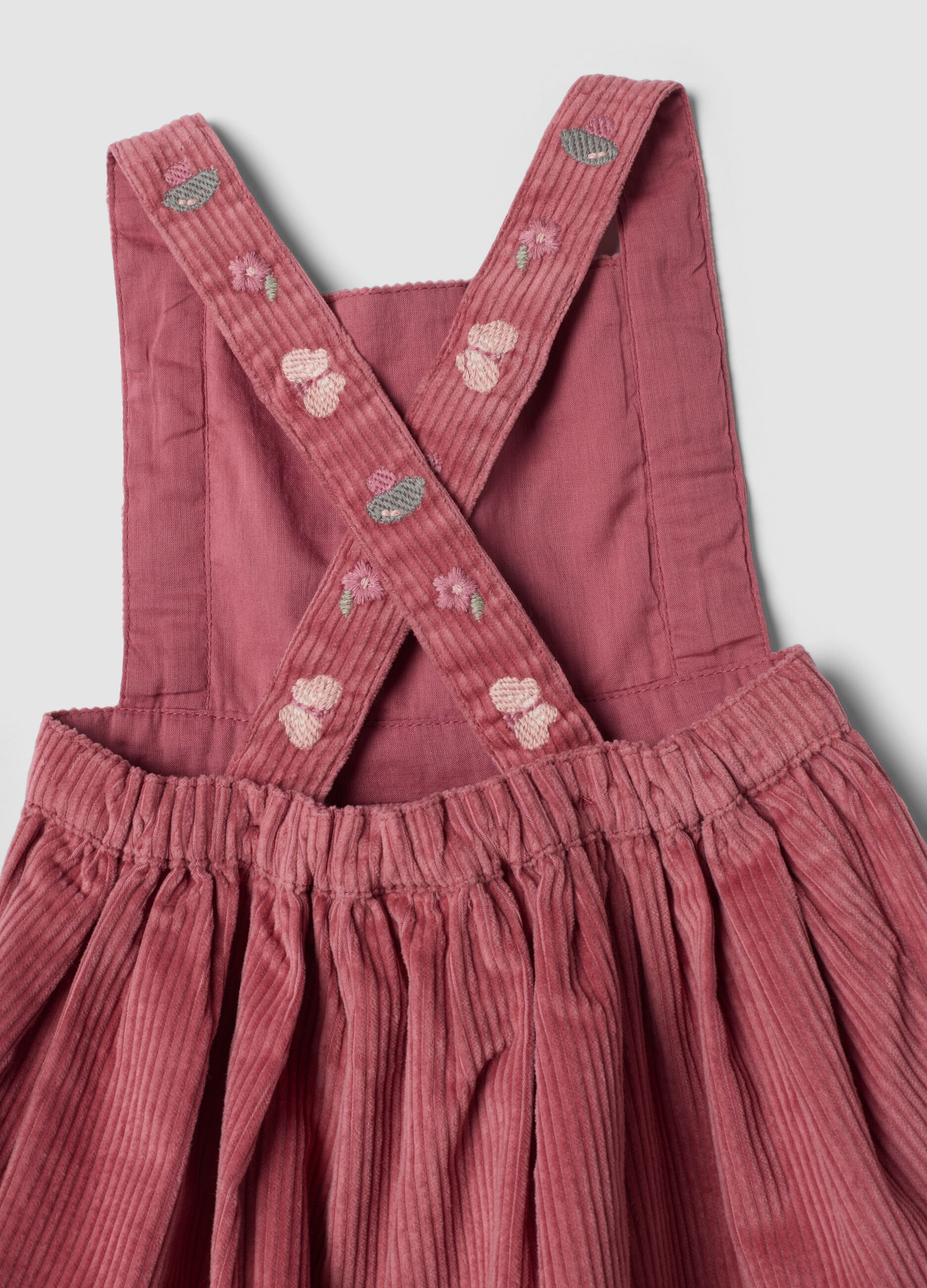 Rosa Kleid aus reiner Baumwolle mit geripptem, eckigem Ausschnitt, Regular Fit