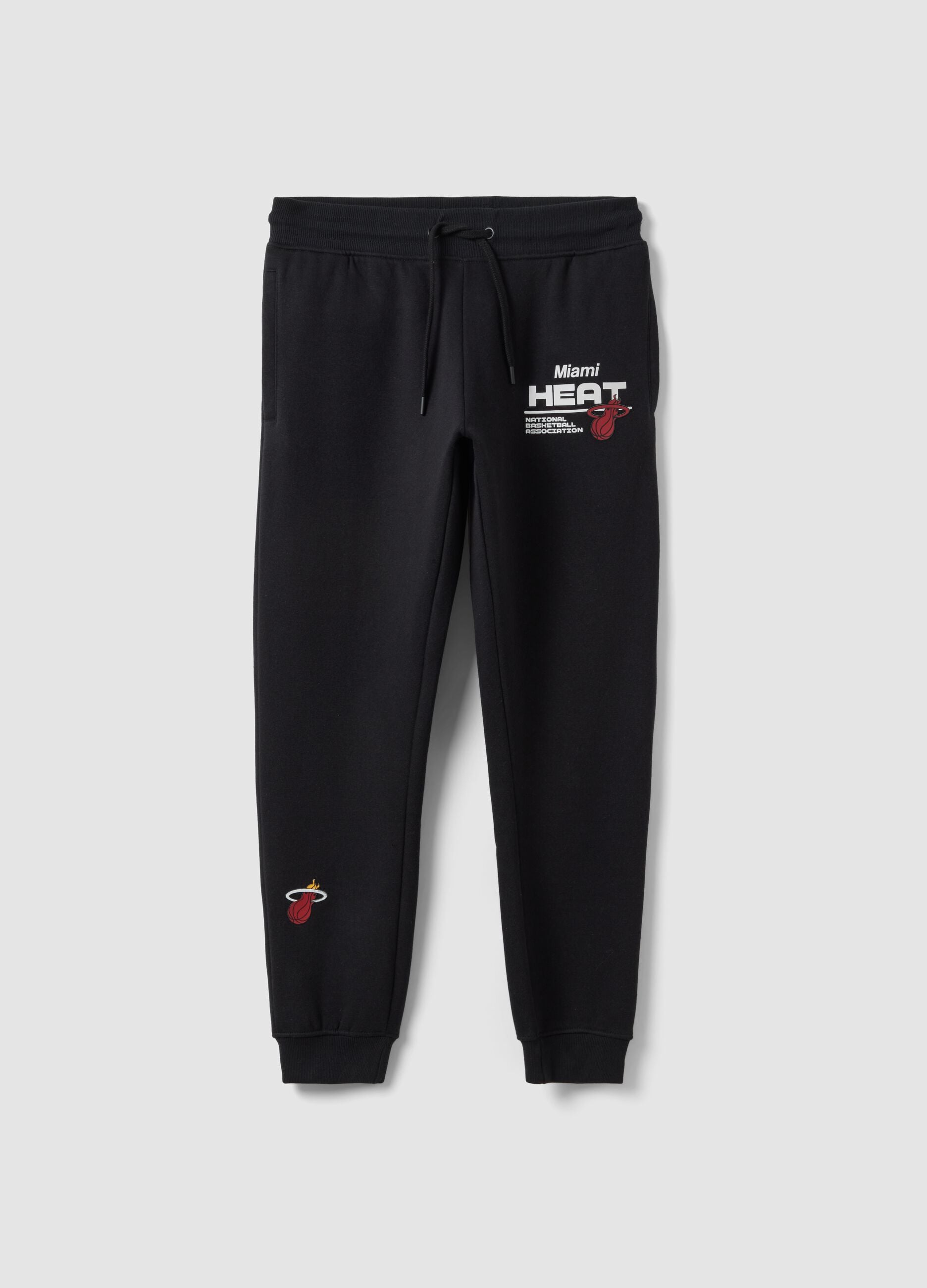 Black cotton-blend joggers with Miami Heat print