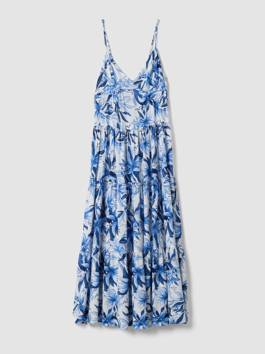 Blau-wei&szlig;es Maxi-Kleid aus reiner Viskose mit Blumenprint_0