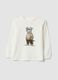 T-shirt bianco panna in puro cotone con girocollo_0