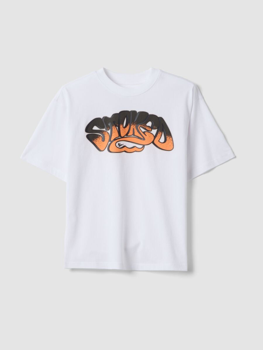 White pure cotton T-shirt with front print_3