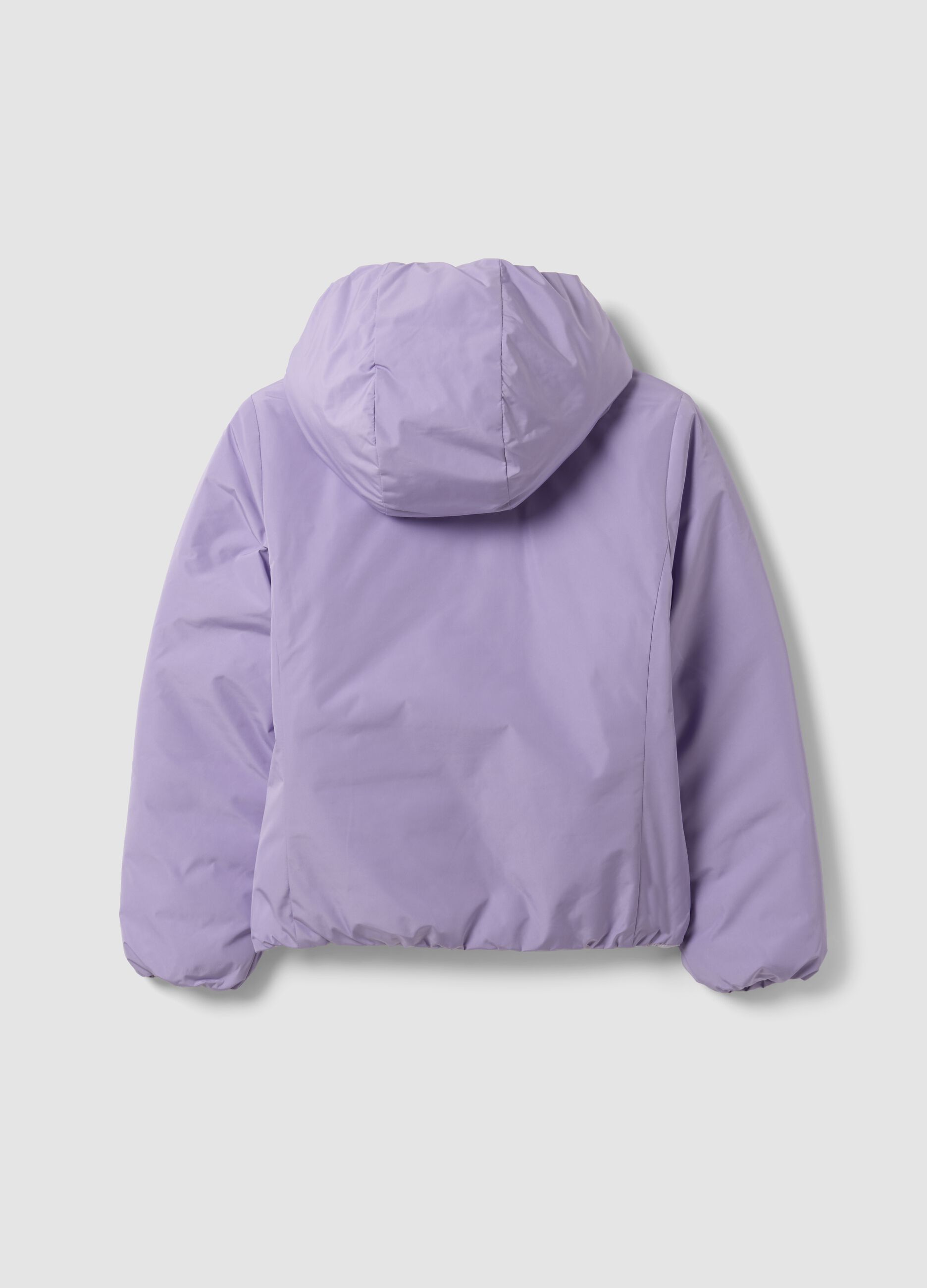 Casaco ultralight roxo revers&iacute;vel com capuz e fecho de correr para menina