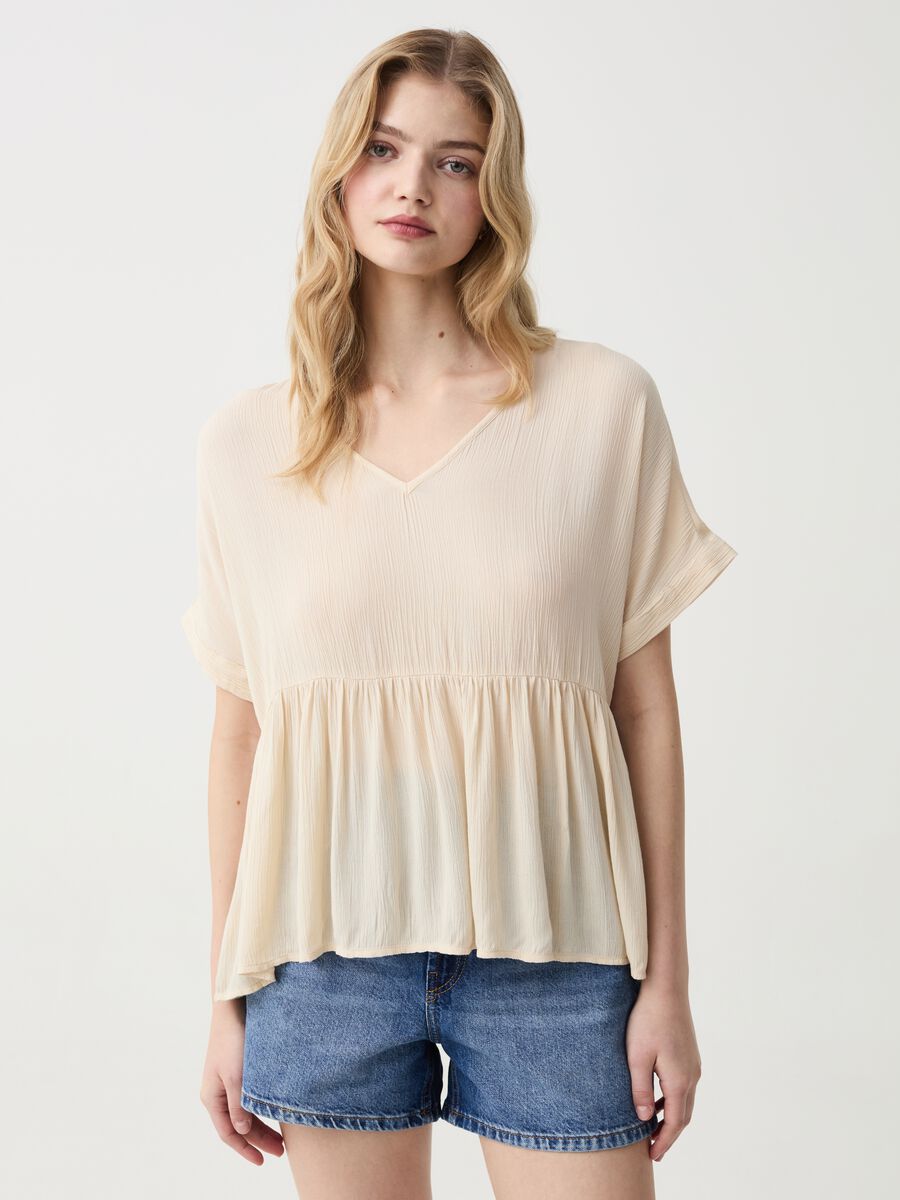 V neck blouse with flounce_0