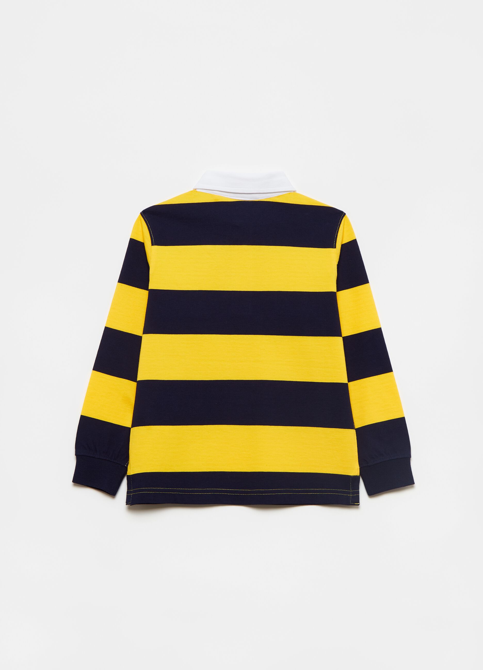 Striped polo shirt with long sleeves in cotton