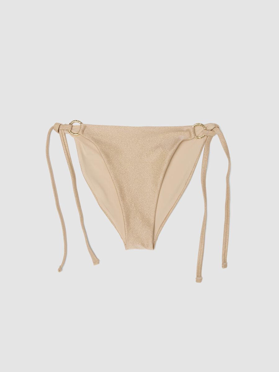 Beige Bikinihose aus Stretchmaterial mit Glitzertextur_4