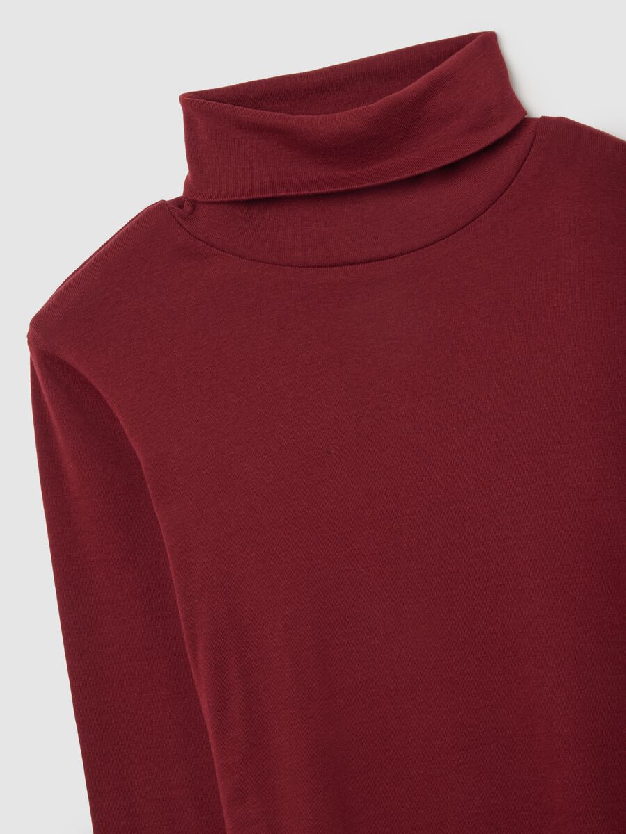 Red long sleeve turtle neck top in pure cotton regular fit_5