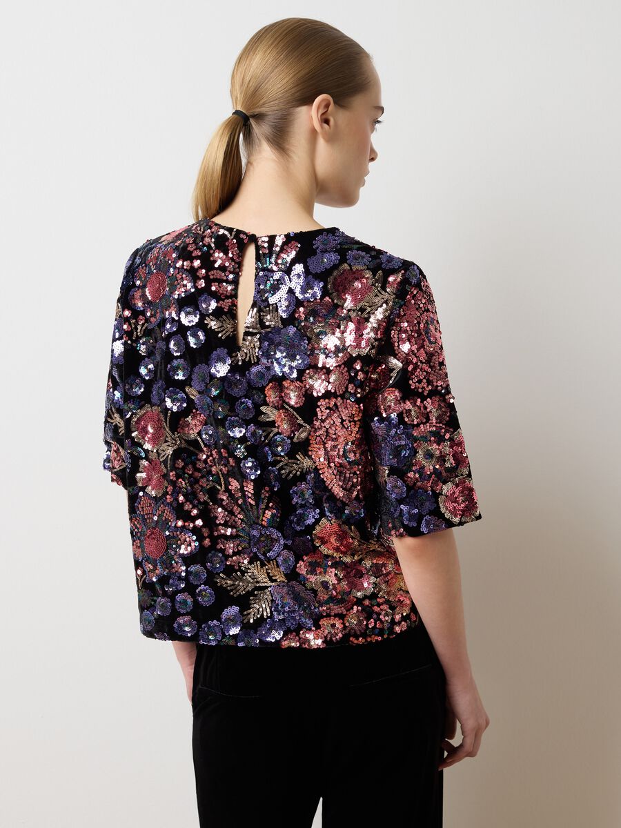 Multicoloured floral top regular fit with sequins_3
