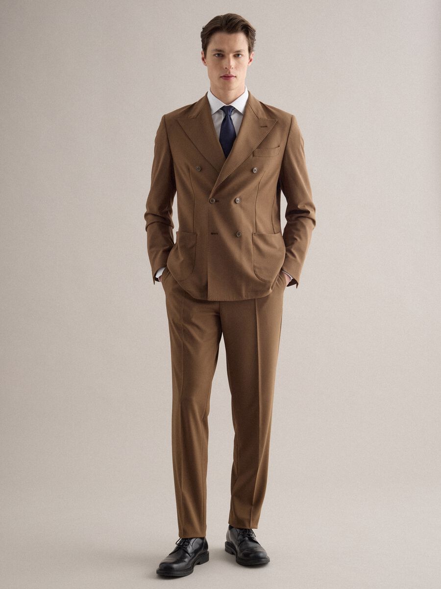 Brown slim fit elegant trousers with elastic waistband_0