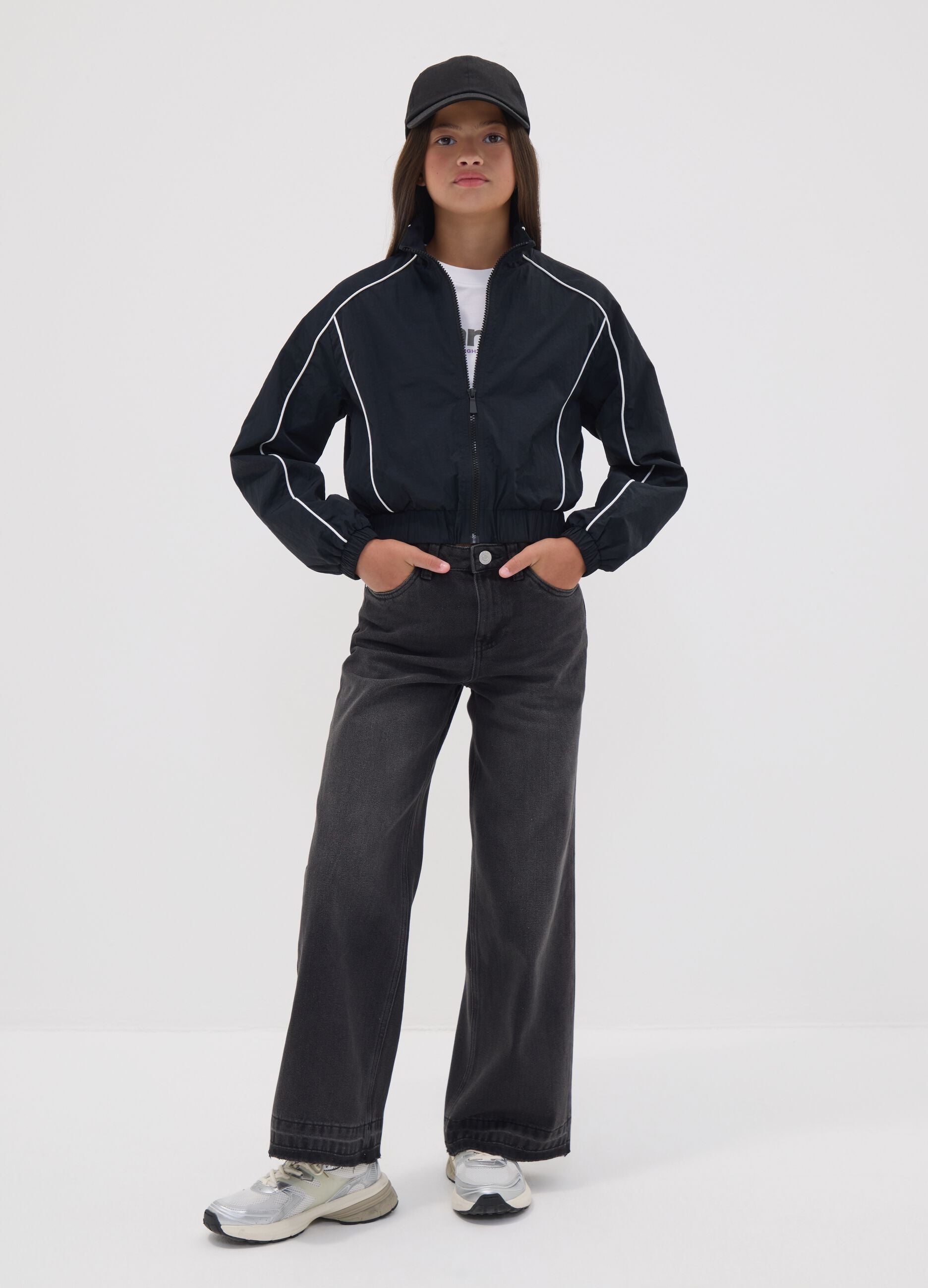 Jeans neri culotte in misto cotone, lyocell e viscosa per ragazza