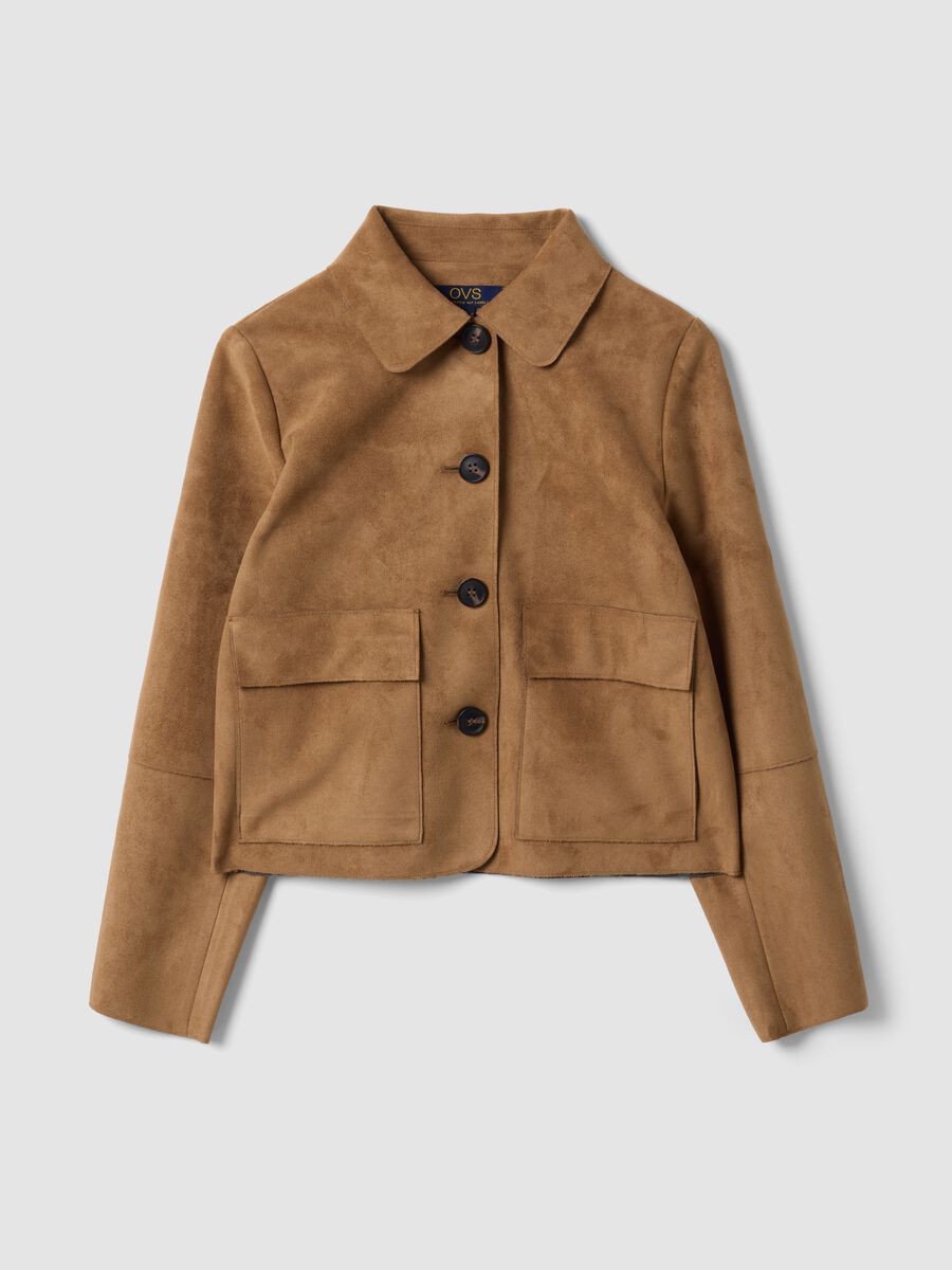 Beiges Shacket in Regular Fit mit aufgesetzten Taschen_0