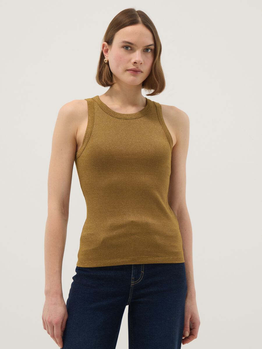 Glitzerndes gelbes Top Regular Fit mit d&uuml;nnen Tr&auml;gern_1