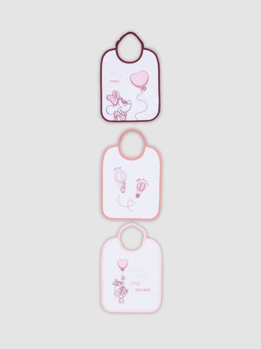 3-pack of pink and white organic cotton bibs with Minnie graphics for baby girl_0