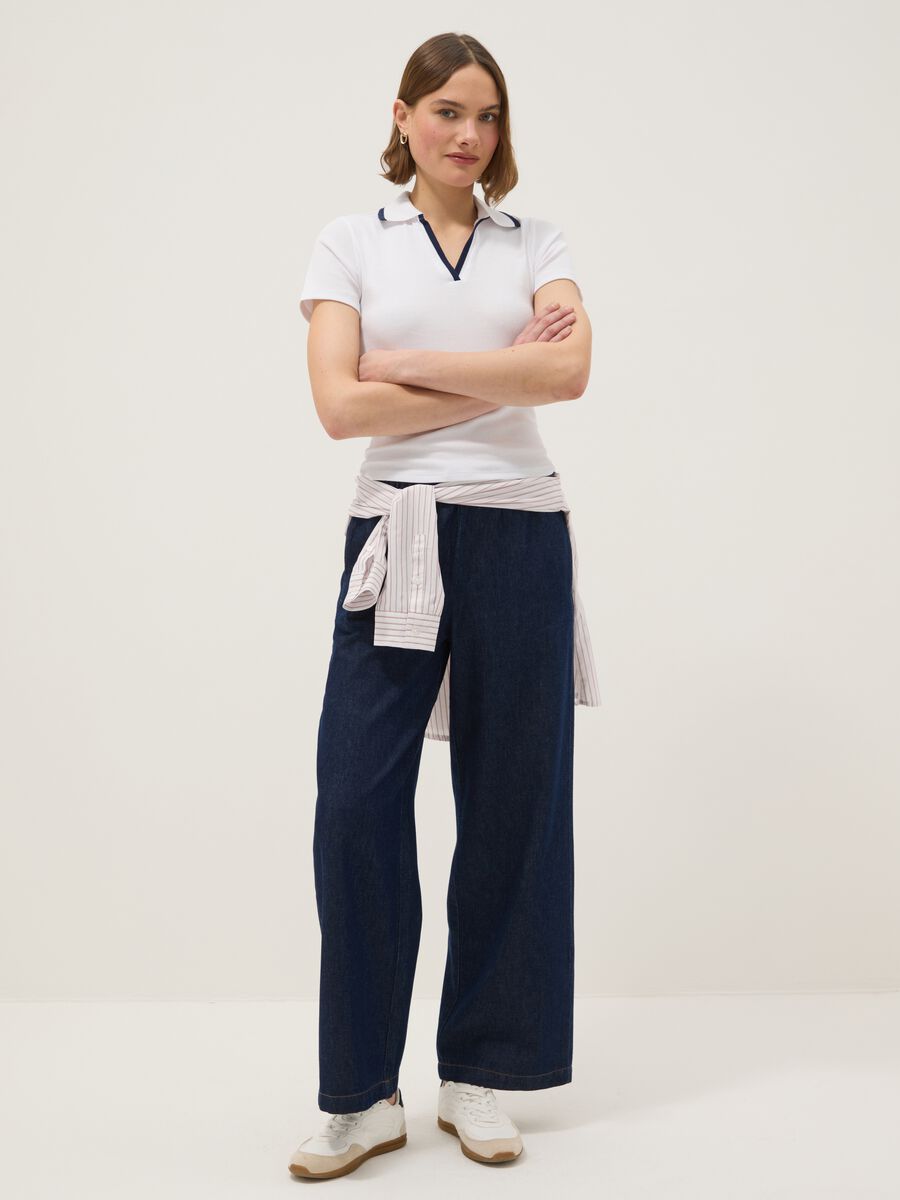 White stretch cotton regular fit polo shirt with contrasting collar_1