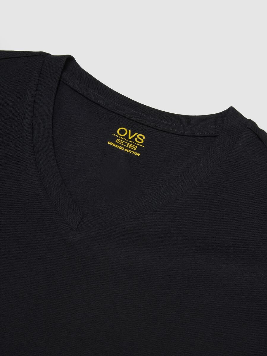 Tripack schwarze V-Ausschnitt T-Shirts in reiner Baumwolle im Regular Fit_5