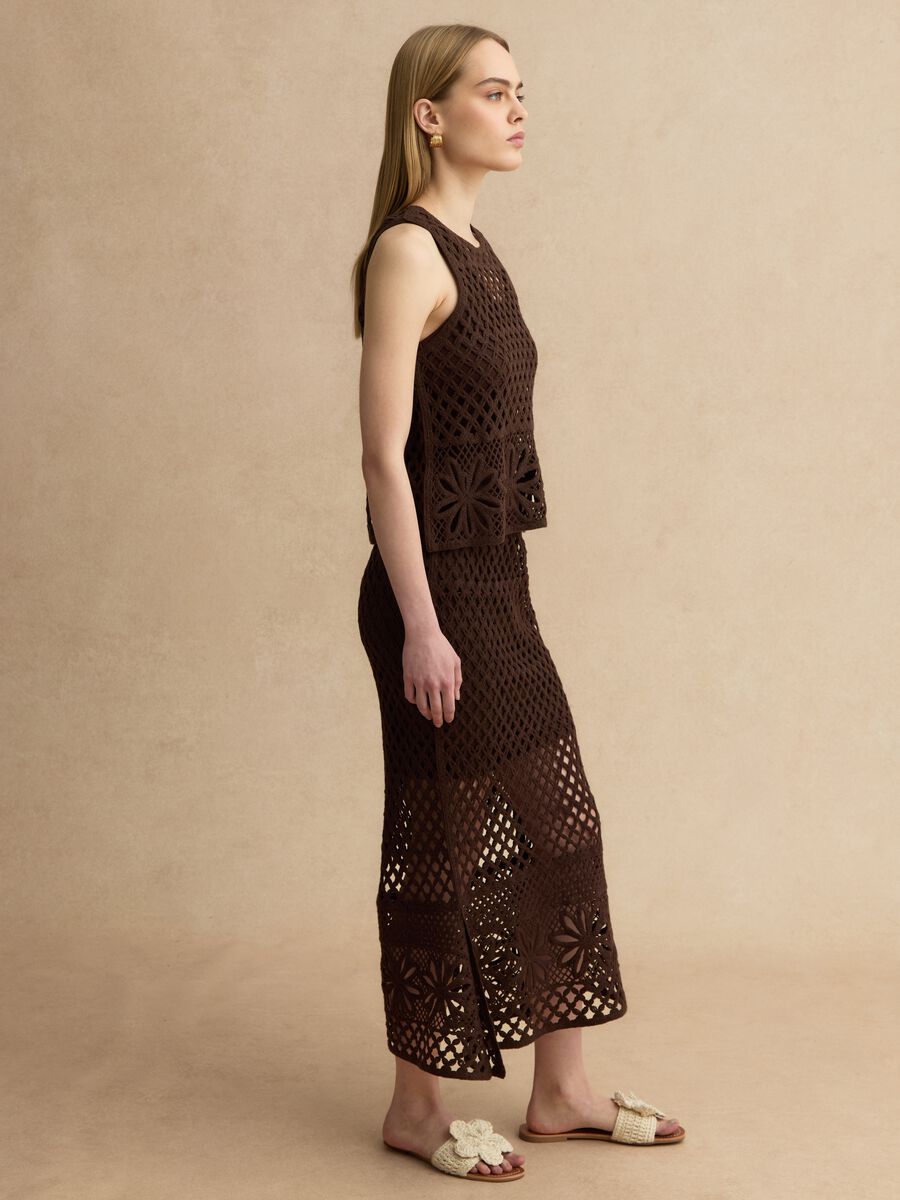 Braunes Regular-Fit-Tanktop aus Baumwollmix mit Mesh-Design_1