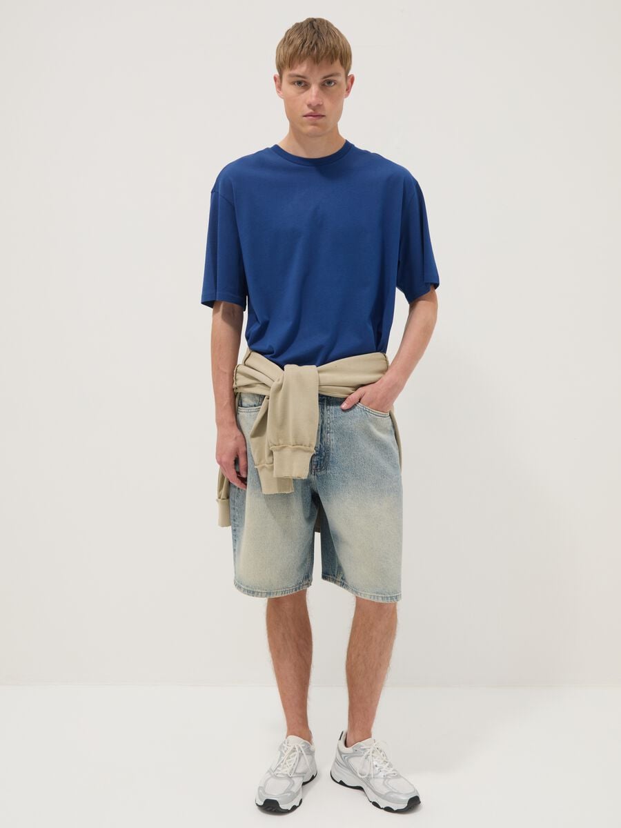 Blue pure cotton short-sleeve T-shirt_2