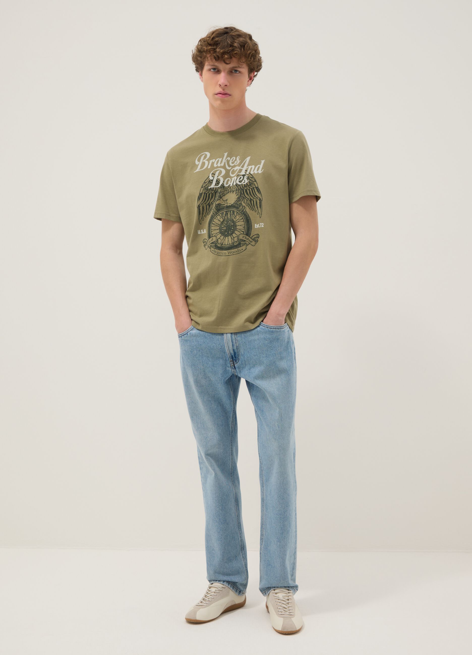 Gr&uuml;nes T-Shirt mit Print aus reiner Baumwolle, Regular Fit