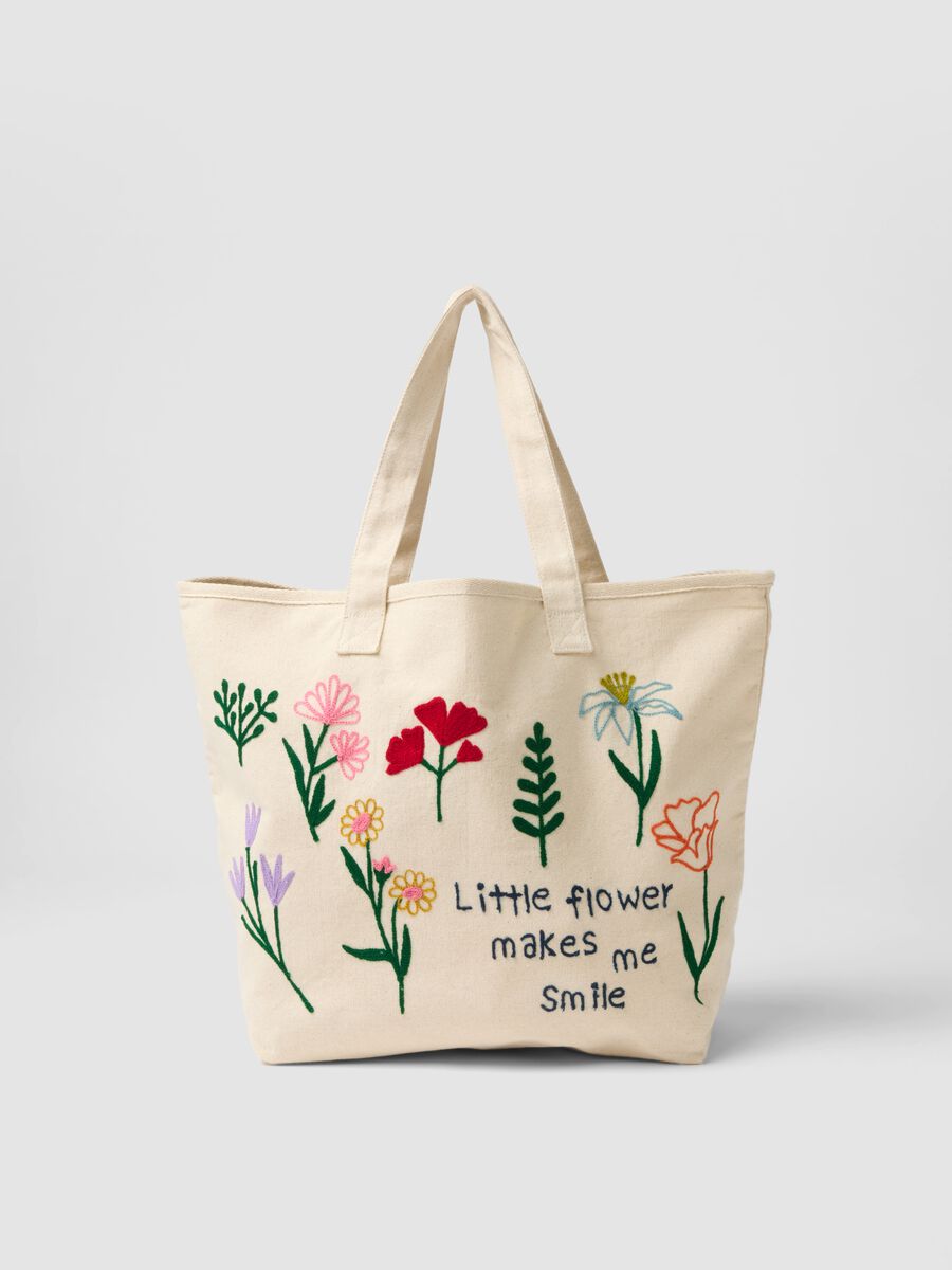 Beige pure cotton shopper bag with embroidery_0